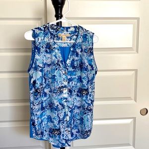 Ladies Dressy blue sleeveless blouse